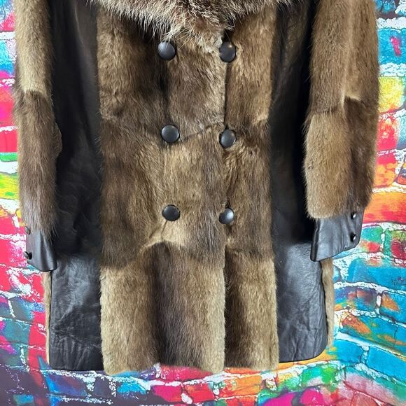 Vintage CIMA Canadian Indian Mink Art Fur Leather Patchwork Coat Medium Large - Picture 4 of 10